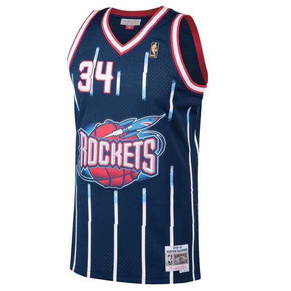 Houston Rockets 1996-97 Hakeem Olajuwon Mitchell & Ness Navy Swingman Jersey - Picture 2 of 9